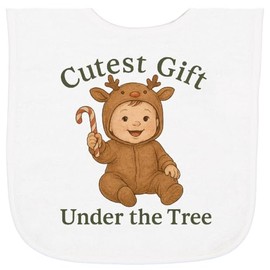 inktastic Cutest Gift Under the Tree Baby Reindeer Baby Terry Cloth Bib White 46c6a