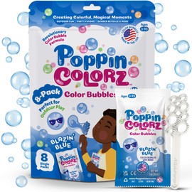 PoppinColorz Blue Pizzaz Little Bubbles Party Favors – 8-Pack for Kids with Wands, Non-Toxic Party Favor for Birthday, Gender Reveal & Outdoor Fun – Bubbles Made in USA