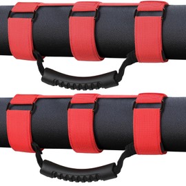 moveland Grab Handles Compatible with Jeep Wrangler Roll Bars (2 Pack), Easy-to-Fit 3 Straps Design for 1955-2023 Models (RED)