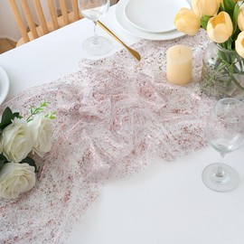 CHUQING Table Runner Pink 70 cm x 3 m Transparent Table Runner in Gold Table Decoration Chiffon Table Runner for Wedding Christmas