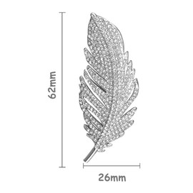 yufana Silver Brooch Suit Brooch Metal Brooch Pin Feather Vintage Brooch Feather Fashion Party Brooch for Women and Girls, Alloy, rhinestone, No