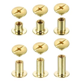sourcing map 90 Sets Chicago Screw Rivets Metal Phillips Head Binding Screws Post Nail Rivet Stud Screw for DIY Leather Belt Bag Craft Bookbinding, 6 Sizes, Gold Tone
