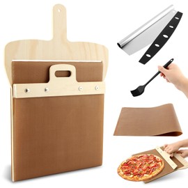 4Pcs 12inch Sliding Pizza Peel, Non-Stick Pizza Peel Slider with Handle,Sliding Pizza Shovel for Pizza Ovens,Tray Transfer Easy Slide Pizza Peel Set Board with Cutter Brush