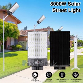 8000W Commercial Solar Street Lights IP67 Outdoor Dusk to Dawn Super Bright+Pole