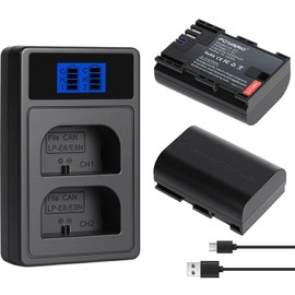 2-Pack LP-E6N / LP-E6 Battery and LED Dual Charger Set, forCanon EOS R R5 R6 R7 5D Mark II III and IV 90D 70D 5Ds 6D 5Ds 80D 7D 60D 5Ds MKii, MKii MKiii MKiv 5D4 Digital Camera Battery