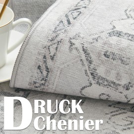 TOPICK Foot Mat 60 x 90 cm Grey Carpet Vintage Door Mat Entrance Mat Foldable Thin Washable Floral Print Rug Non-Slip for Front Door, Entrance, Patio, Hallway