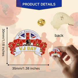 1945-2025 VJ Day 80th Anniversary Pin Union Jack Victory Over Japan Red Poppy Pioneer Brooch Enamel Badge Memorabilia