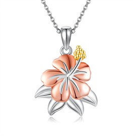 DAYLINLOVE Hibiscus Necklace 925 Sterling Silver Hawaiian Flower Necklace Mother Birthday Christmas Decoration Gifts for Women, Sterling Silver