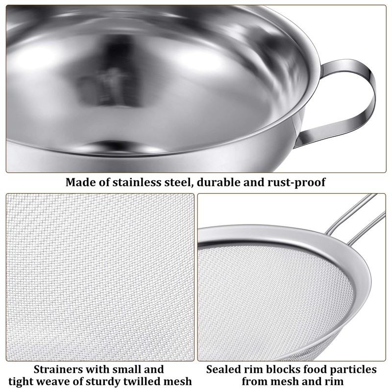 4 Pieces Stainless Steel Funnels with Fine Mesh Strainer, Household