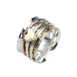 Self Love Spinner Heart Ring for Women, Fidget Anxiety Relief Rotating Wide Band Rings with Card for Her For Women Fidget Jewelry, 7 UK, Metal, No Gemstone