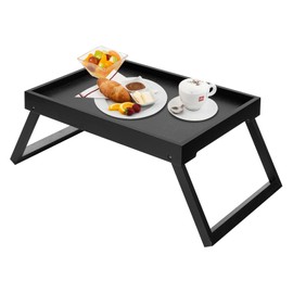 Bamboo Bed Tray Table with Foldable Legs, Breakfast Tray, Laptop Desk for Bed or Sofa,Food,Dinner,Serving,TV Table Kitchen, Eating,Working, Reading(Black)