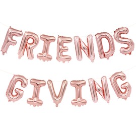 16 Inches FRIENDSGIVING Balloons Hanging Banner Decorations, Aluminum Foil Letter Balloons for Friendsgiving, Thanksgiving Day, Autumn, Fall Celebration Party Supplies (Rose Gold)