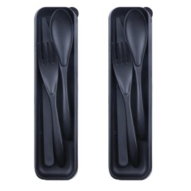 Reusable Utensils set with Case, 2 Sets Portable Wheat Straw Cutlery Set, BPA-Free and Eco-friendly Knife Spoon Fork, Travel Utensils for Office, Dorm, and On-the-go (Black)