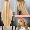 28Inch Highlights Blonde Lace Front Wig Human Hair Pre Plucked