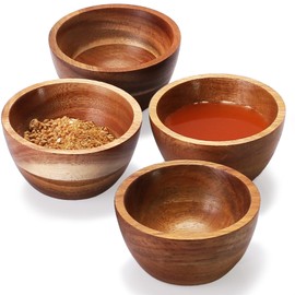 Arbresail Acacia Wooden Bowls Set, Small Pinch Bowls for Sauces/Dips/Condiments, Mini Serving Bowls for Snacks/Appetizers/Side Dishes/Charcuterie Board, 3 oz Wooden Ramekins, Handmade Reusable, 4 pcs