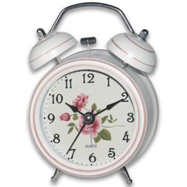 A5 Twin Bell Non-Ticking Silent Bedside Alarm Clock, Retro, Victorian Style, Metal Construction, Ø8cm, Analogue, Extra Loud, with Nightlight, for Bedroom Office Travel Elderly Children Girl (ROSE)