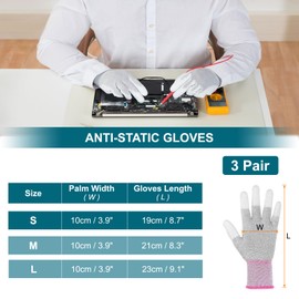 MECCANIXITY Anti Static Gloves ESD Work Gloves PU Coated Fingertip Carbon Fiber Computer Gloves for PC Building Computer Installation Repairing, Small, Pink, Pair of 3