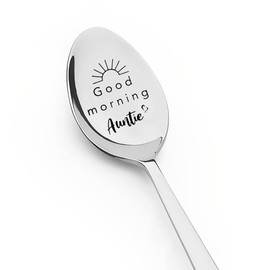 Birthday Gifts for Aunt from Niece Nephew Good Morning Auntie Spoon for Aunt Engraved Cereal Tea Coffee Spoons Mother’s Day Gifts for Aunt Auntie Aunty Christmas Gift