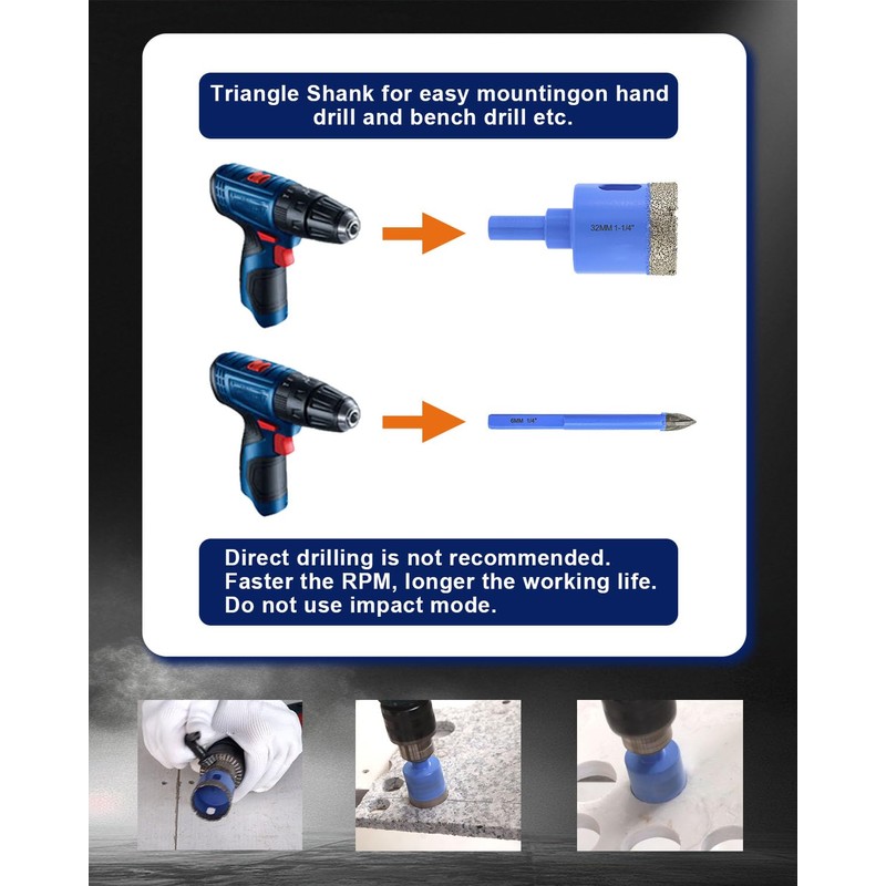 Diamond Tile Hole Saw Kit - 10Pcs 1/4'' X 2,