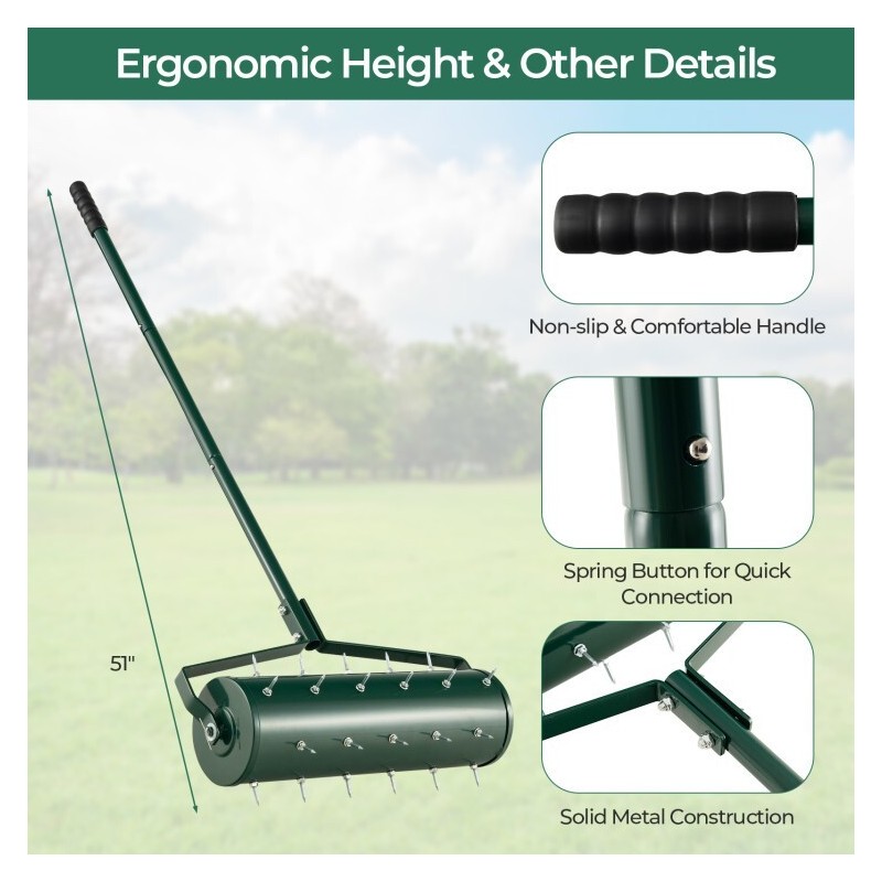 Costway 21" Manual Push Lawn Aerator Garden With Detachable Handle
