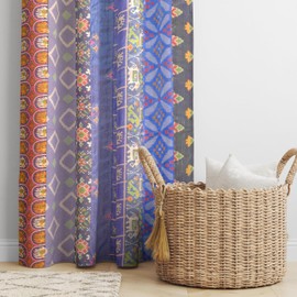 THE ART BOX Indian Old Silk Blend Sari Curtains, Boho Patchwork Curtains Door Window Treatment Panel Drapes for Home Décor 2 Panel (Blue L84 x W42 Each Panel)