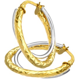 Citerna Diamond Cut Crossover Oval Hoop 9ct 2 Colour Gold Earrings