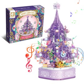 MEIEST Purple Crystal Christmas Tree Building Blocks Set,Christmas Music Box,Xmas Holiday Construction Toy Gift & Home Decor