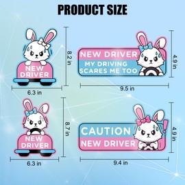 Zpana Reflective New Driver Car Magnet, Cute Funny Cartoon Vehicle Student Safety Sign for Bumper, Reusable Auto Exterior Beginner Sticker Accessories, Universal for SUV Sedan Truck (Rabbit)