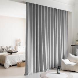 KNEOQIT Room Divider Curtains for Ceiling Track Set,Back Tab Blackout Curtains Ceiling Track with Hooks Sound Proof Privacy Curtain for Living Room and Bedroom (1Panel, Grey, W10ft x H9ft)