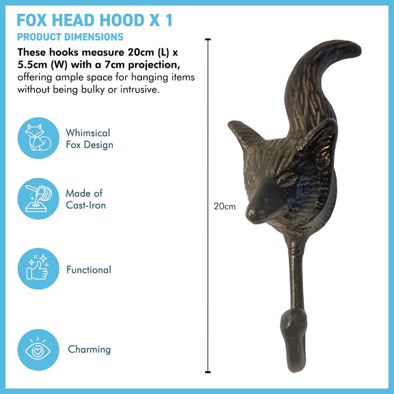 Thorness Sturdy Wall Mounted Cast Iron Fox Head Hook Hanger