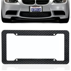 BLVD Black Car Carbon Fiber License Plate Frame Cover Front / Rear Universal USA Size