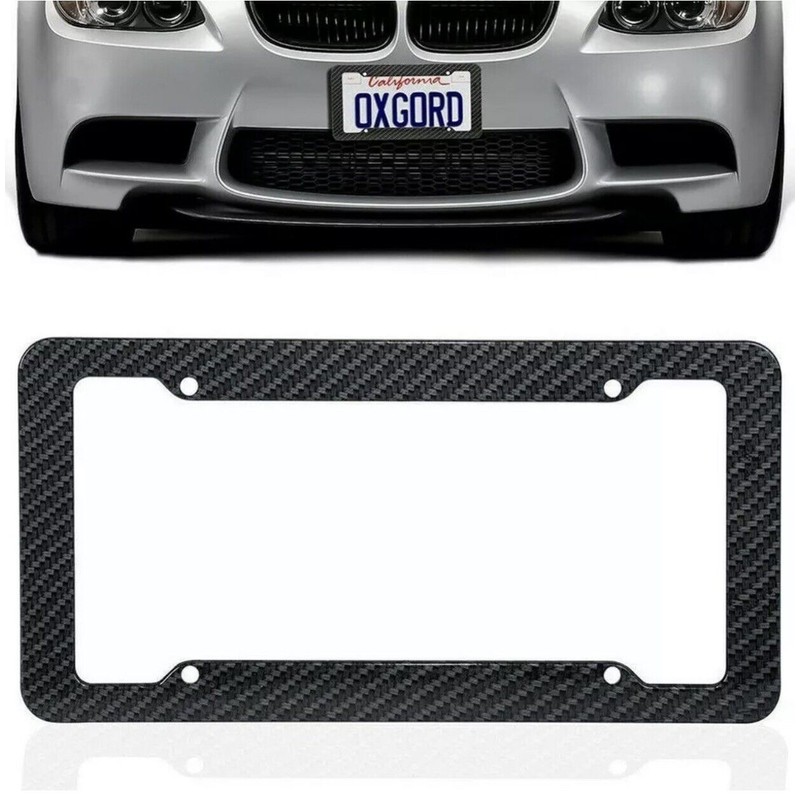 BLVD Black Car Carbon Fiber License Plate Frame Cover Front