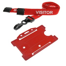 Customcard ltd® 10 x Visitor Lanyards Red Plastic Clip with 10 Red ID Holders