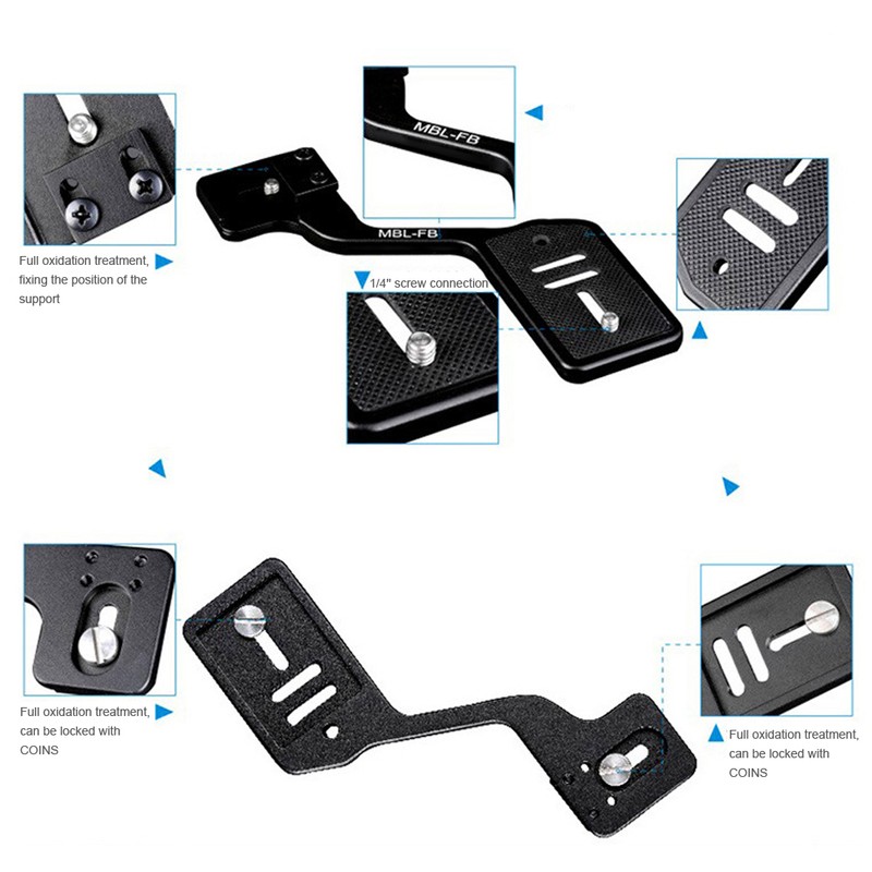 Aluminium Alloy Camera Flashlight Tripod Bracket with Dual 1/4in Screw