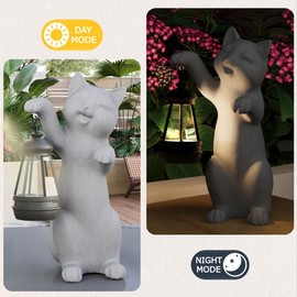 mikilov Cat Resin Statue with Solar Lantern (Hand Statue Decoration, Lawn Statue, Garden Home Decor, Sculpture Ornament, Animal Figure for Balcony Garden