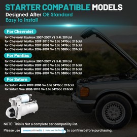 Farrme 6786 Starter Motor Fit for Chevy Equinox 07-09, Malibu 06-10, for Pontiac G6 06-10, Torrent 07-09, for Saturn Aura 07-08, Vue 08-09 1.2KW 9-Teeth Automotive Starters#8000064, 89017755, SDR0341