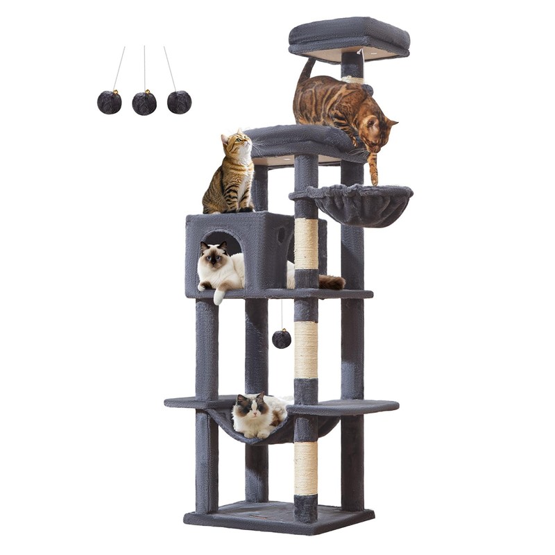 Taoqimiao MS042G Cat Tree,66-inch Large Cat Tower with Scratching Posts,