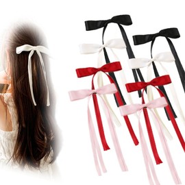 8 Pcs Hair Bow Clips For Girls, Bow Hair Clips For Women, Tassel Ribbon Hair Bows With Long Tail, Bowknot Tassel Claw Hair Clip For Women, Preppy Hair Stuff Bow Accessories
