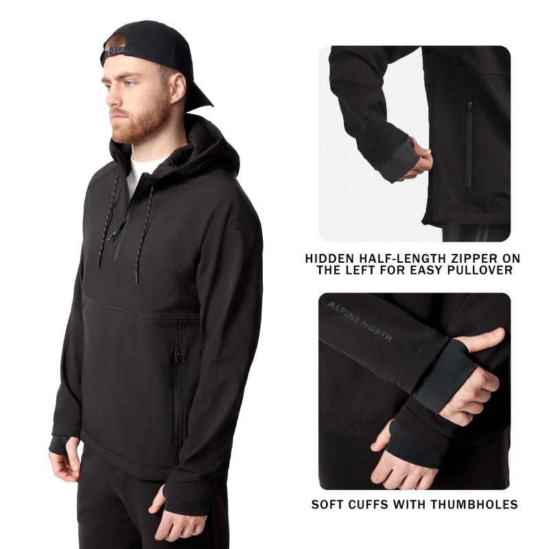 ALPINE NORTH Vargas Men's Anorak Softshell Jacket, Waterproof Windproof Pullover