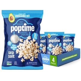 Poptime Gourmet Popcorn Snack Bags – Sea Salt Popcorn Bags, Healthy Snack Popped With Heart-Healthy Avocado Oil, Crunchy, Gluten Free, Vegan, Low Calorie, Kosher, Non-GMO - 4.5 oz - Pack 4