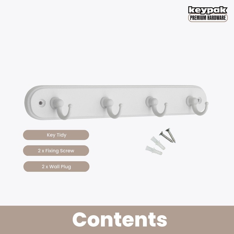 Keypak 4-Hook Wall-Mounted Key Tidy, Key Holder Organiser for Entryway