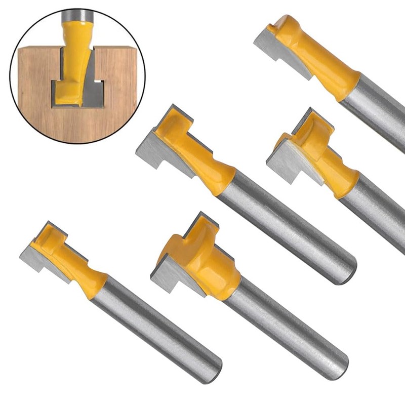 Gasea 5pcs 1/4" Shank Handle T-Slot Cutter Router Bit T-Track