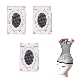 FsGrg Wig Net, Set of 3, Black, Wig Net, Tubular Shape, Stretchable, Mesh, Black, Net, Unisex, Hair Bundles, Wig Cap