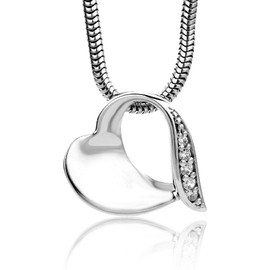 Miore MSM139N Women's Sterling Silver Clear Cubic Zirconia Open Heart Pendant on 45 cm Snake Chain