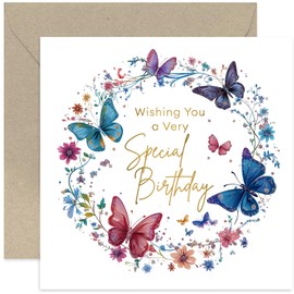 Special Female Birthday Cards, Gifts for Women, Whimsical Cute Butterfly Illustrated Card - Contemporary Designed Card for Her - Perfect for Child or Adult