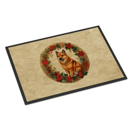 Caroline's Treasures DAC2364JMAT Finnish Spitz Christmas Flowers Doormat Front Door Mat Indoor Outdoor Rugs for Entryway, Non Slip Washable Low Pile, 24H X 36W