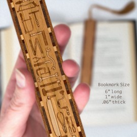 Hand Tools Measuring Craftsperson Implements Engraved Handmade Wooden Bookmark - Also Available with Personalization - Made in USA