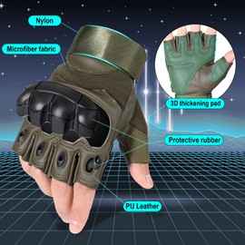 WTACTFUL Tactical Gloves for Men, Summer Motorcycle Cycling Motorbike Driving Riding Hunting Outdoor Work Fingerless Half Finger Gloves Men Women Green XL