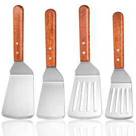 Metal Spatula Set, 4Pcs Metal Spatulas For Kitchen Use, Stainless Steel Spatula with Wooden Handle, 2 Sizes Fish Spatula Turner Flat Top Grill Spatula for Cooking Grill Griddle