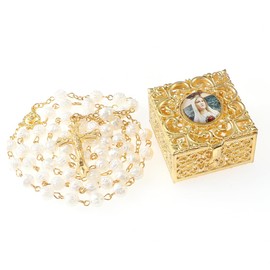 WHLHMK Catholic rosary with metal jewelry box, Metal, No Gemstone